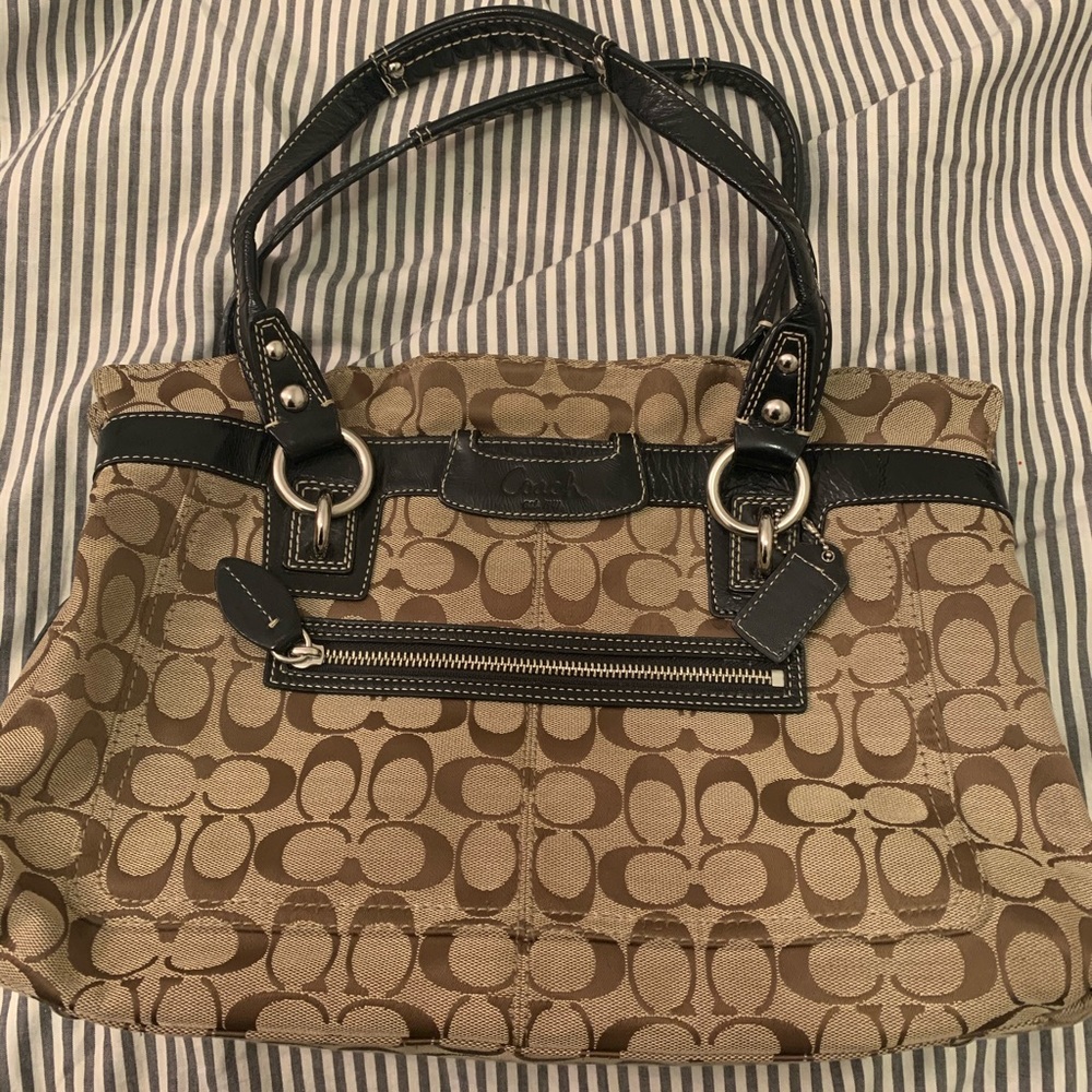 Tan/Brown Coach Handbag with Black detailing